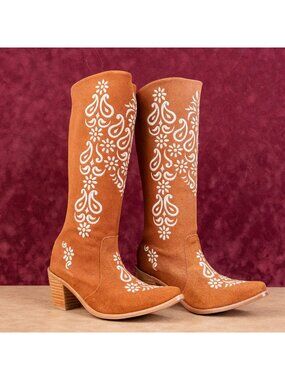 Agave Sky Women Brown Suede Back Zip Western Cowboy Knee Boots sz 8.5